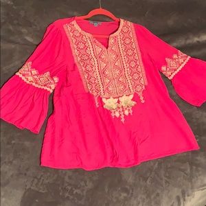 Hot pink bell sleeve peasant top